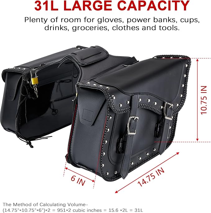 Dream Apparel Naked Cowhide Leather Motorcycle Saddle Bags Studded Throw Over - Image 2