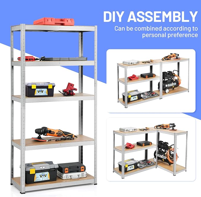 ERGOMASTER 72" Storage Shelves, Heavy Duty Steel Frame 5-Tier Garage Shelf - Image 6
