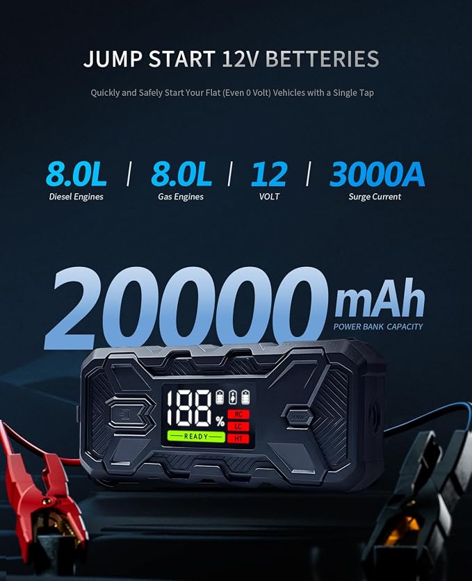 Jump Starter Battery Pack 3000A: 12V Car Battery Booster - Image 2