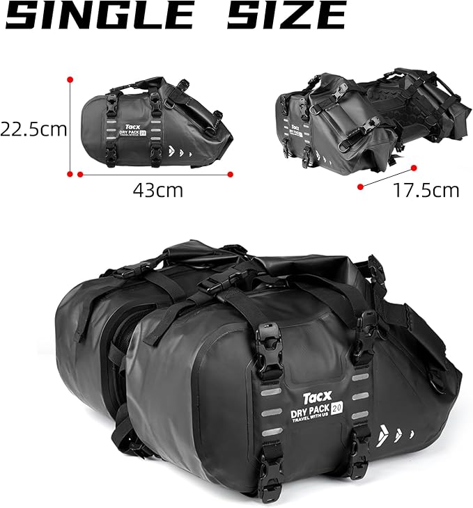 Motorcycle Saddle Bags Tail Bag, 20L Roll-top Waterproof Motor Detachable Side - Image 2