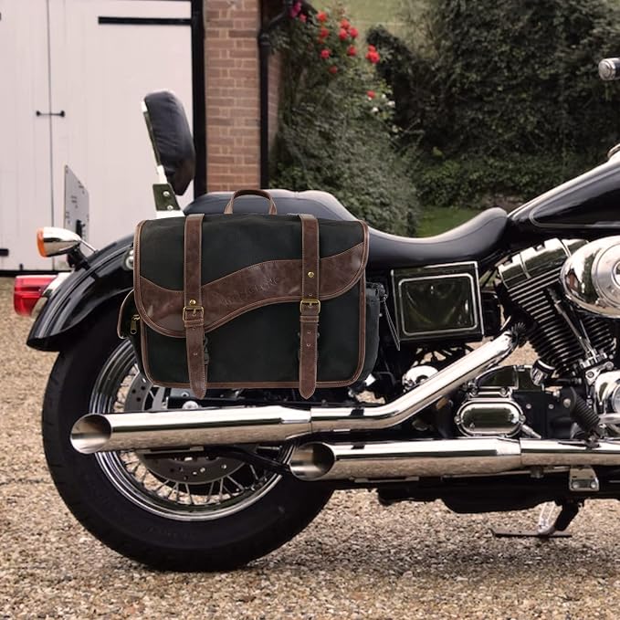 NICECNC Motorcycle Saddle Bags, Vintage Oil Waxed Canvas Saddlebags Motorcycle - Image 9