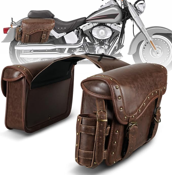 NICECNC Motorcycle Saddle Bags, PU leather Motorcycle Saddlebags, Reinforced by Nicecnc