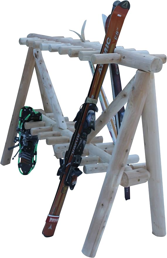 21-Place Freestanding Log Ski Rack Holder, Indoor & Outdoor Snowboard Racks - Image 6