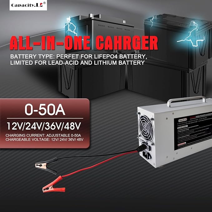 High Power Battery Charger, Upgraded Design LifePO4 Battery Charger, One Click - Image 2