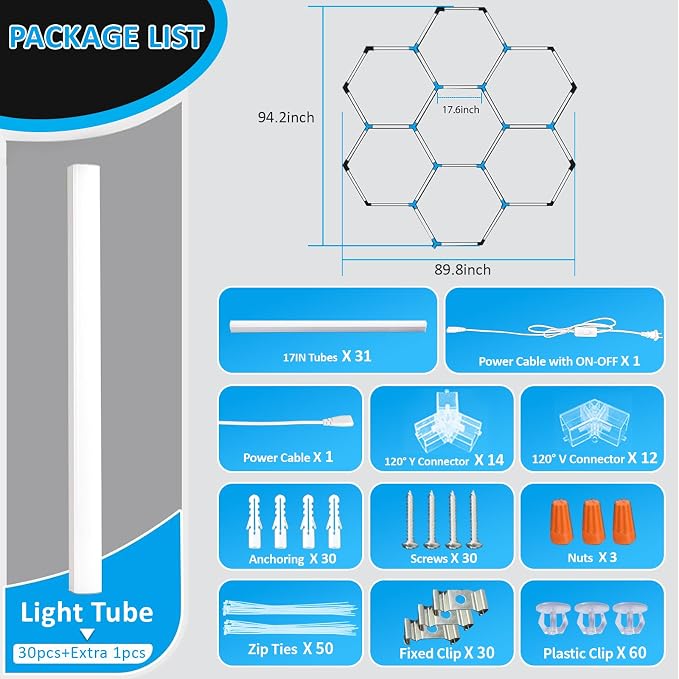 tewei Hexagon LED Garage Light, 7 Grids Hexagon Car Detailing Lighting Fixture - Image 6