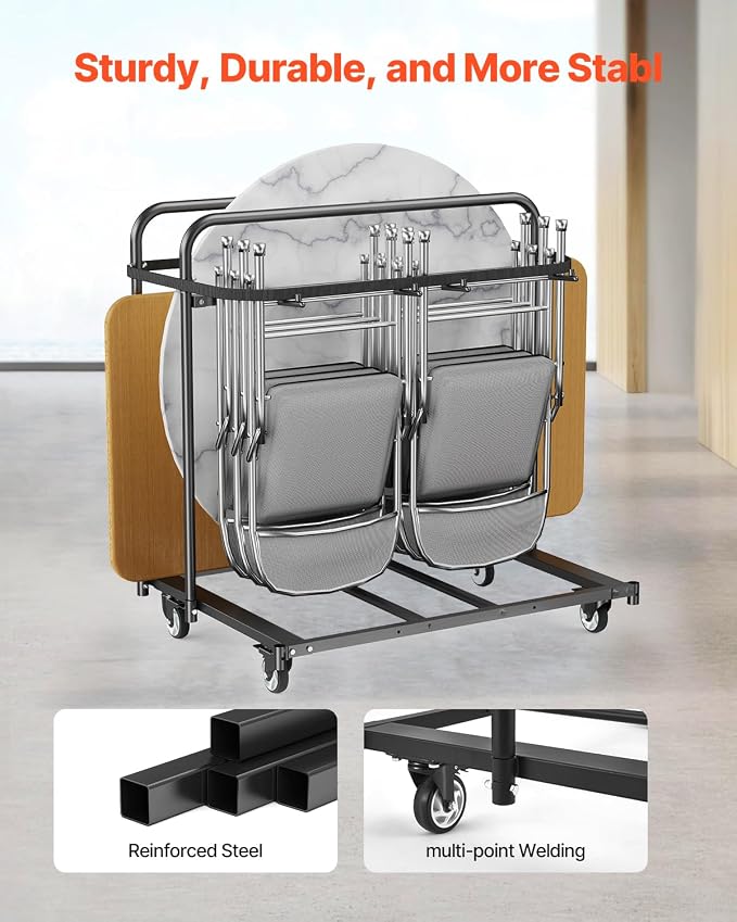 VEVOR Folding Chair Rack, 400 LBS Capacity, Heavy-Duty Chair Cart - Image 4