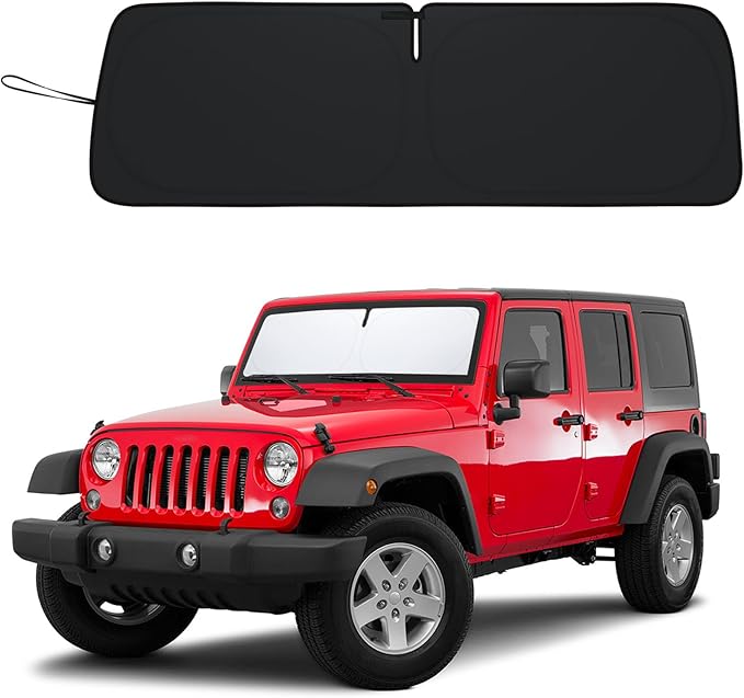 Windshield Sun Shade for Jeep Wrangler JK 2007-2018, Foldable Heat Shield by PIMCAR