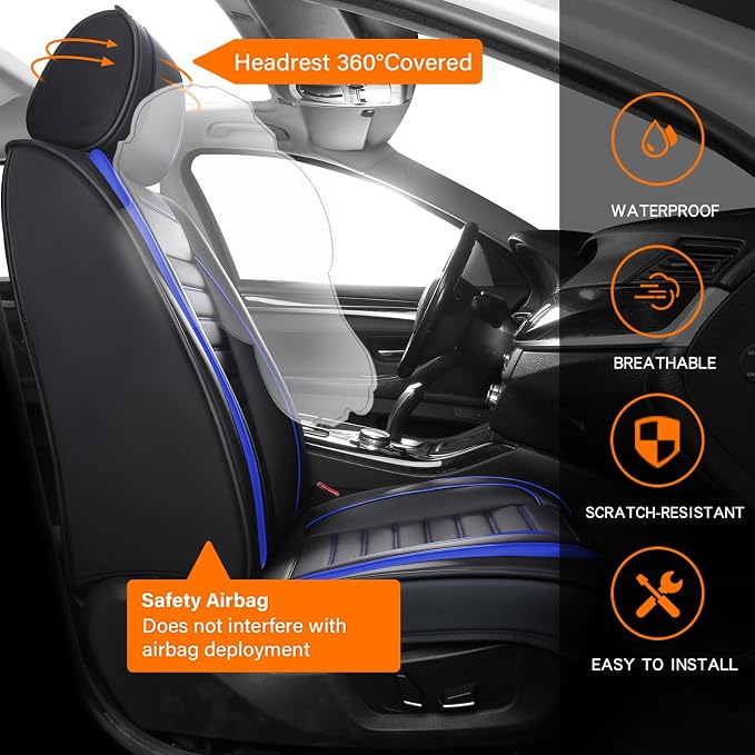 Car Seat Covers Full Set, Universal Faux Leather Car Seat Covers, Waterproof - Image 5