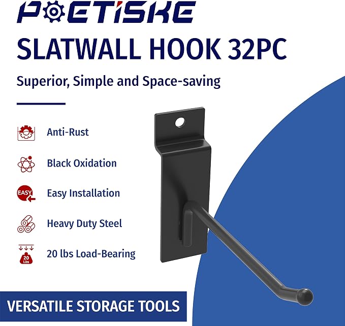 unp POETISKE Slatwall Hooks 32PC 8 Inch Slatwall Accessories Slatwall Panel - Image 3