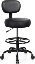 Drafting Chair with Backrest – Adjustable Foot Rest Rolling Stool with Wheels by BrickAttic