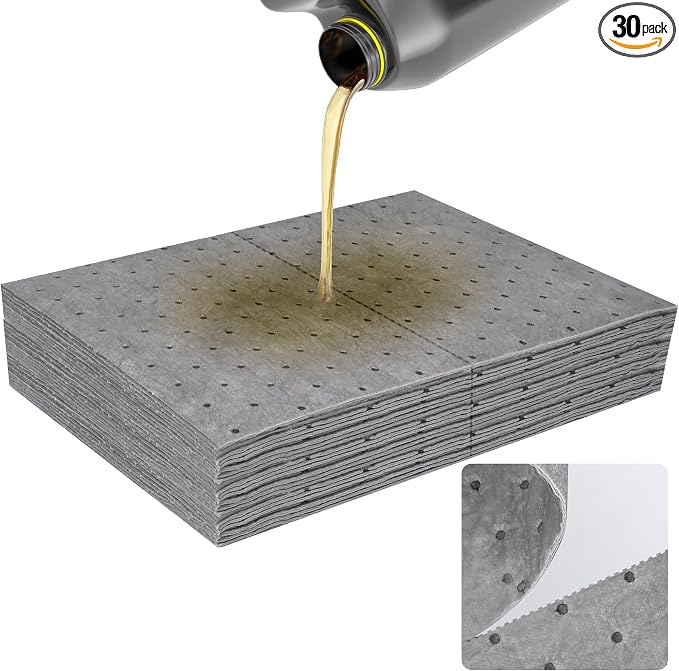 30PC Oil Absorbent Pads | 13"X10" Meltblown Polypropylene Mats, Hand-Tear Lines by Tottist