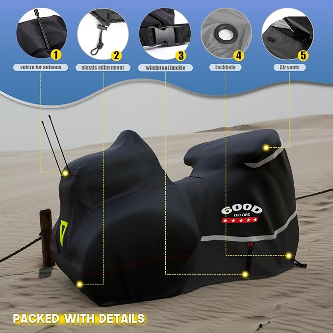 Rosefray Trike Cover, Motorcycle Cover Heavy Duty 600D Waterproof - Image 5