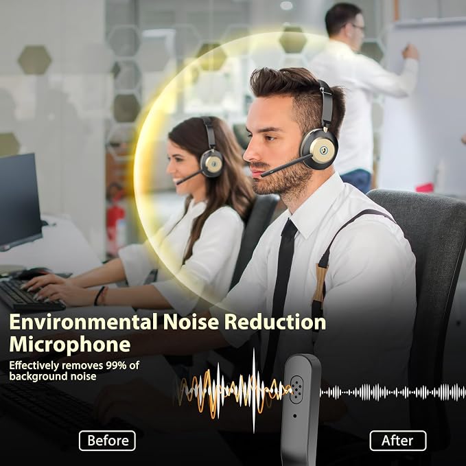 V5.3 Wireless Headset with Mic for Work, 45Hrs Computer Headset with Microphone - Image 2