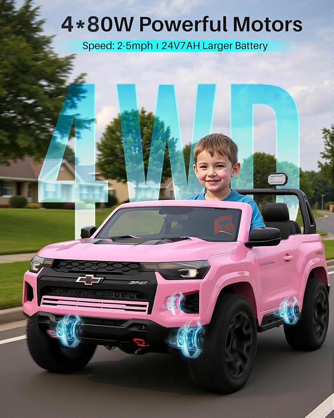 Joywhale 24V Ride on Truck 4WD Kids Electric Vehicle Licensed Chevorlet Ride on - Image 2