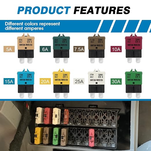 GLOSO Circuit Breaker Blade Fuse E39 Manual Reset Low Profile ATC/ATO - Image 3