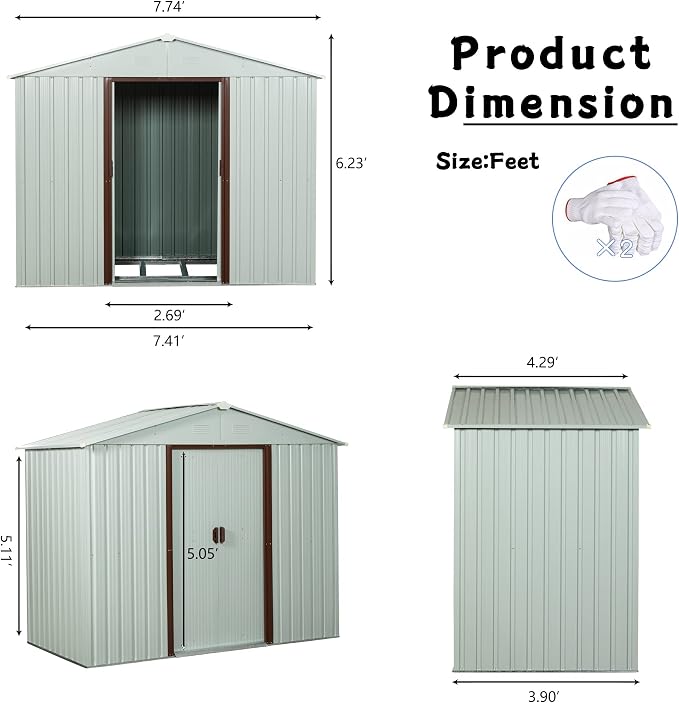 4x8 FT Outdoor Storage Shed, Metal Garden Shed - Image 5