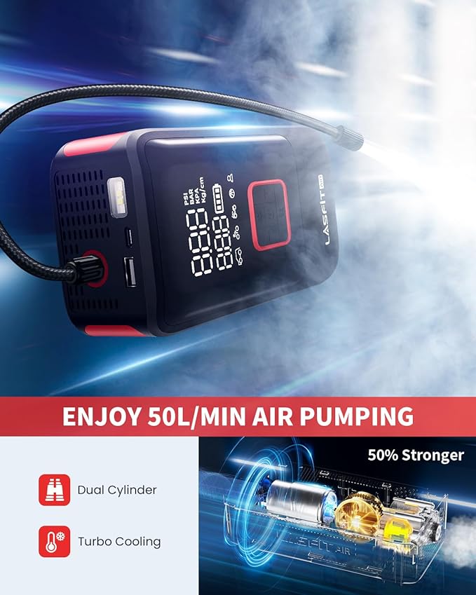 LASFIT TK1 Tire Inflator Portable Air Compressor 150PSI Tire Inflator 12000mAH - Image 3