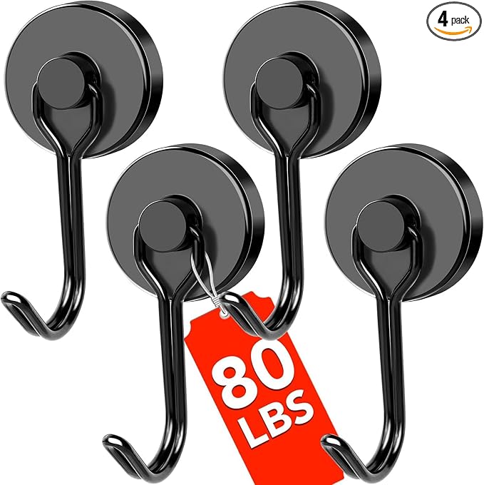 DIYMAG Black Magnetic Hooks, 80LBS Strong Magnetics Heavy Duty, Magnet Hook by DIYMAG