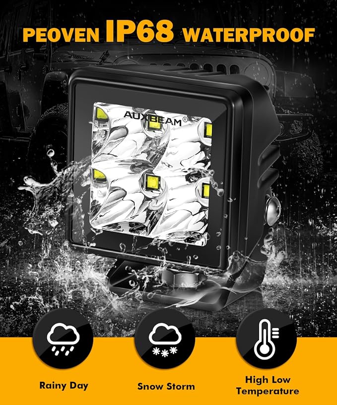 Auxbeam LED Pod Light, 2 Inch White Offroad Cube Light Pods Focusing Spotlights - Image 5
