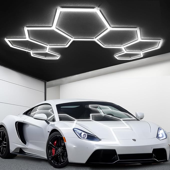 tewei Hexagon LED Garage Light, 7 Grids Hexagon Car Detailing Lighting Fixture - Image 5