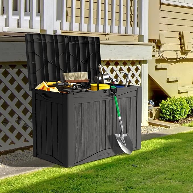 45 Gallon Lockable Resin Deck Box, Waterproof & UV-Resistant Outdoor Storage Box - Image 3