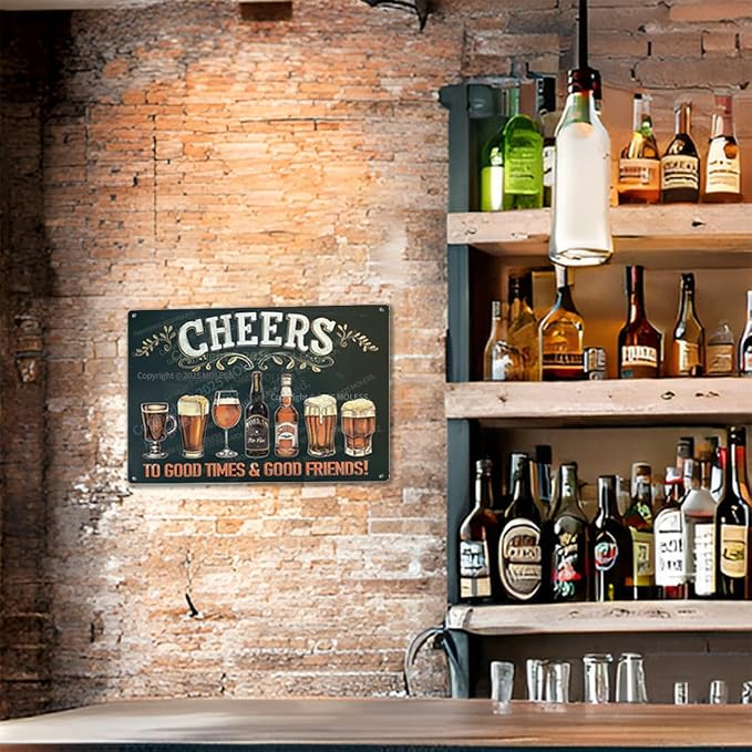 "Cheers to Good Times" Vintage Bar Sign or Man Cave Decor – 12x8″ Durable Metal - Image 3