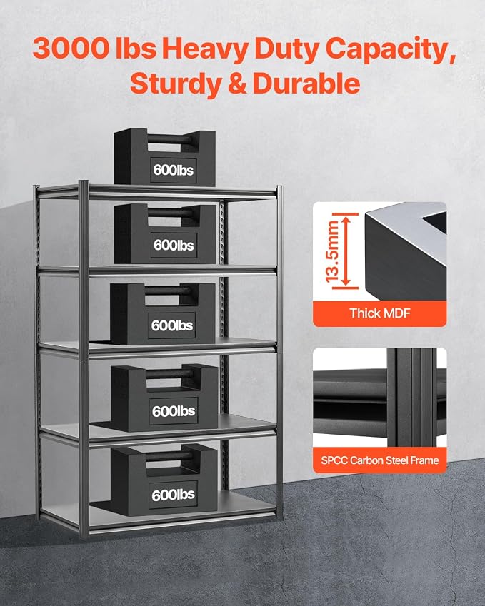 VEVOR Storage Shelves, 3000 lbs, 5 Tier Garage Storage Shelving - Image 4