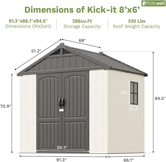Patiowell 8 x 6 FT Resin Outdoor Storage Shed - Image 5