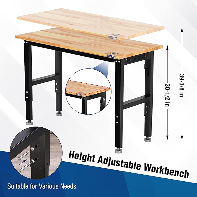WORKPRO Garage Workbench, Rubber Wood Top Work Desk - Image 3