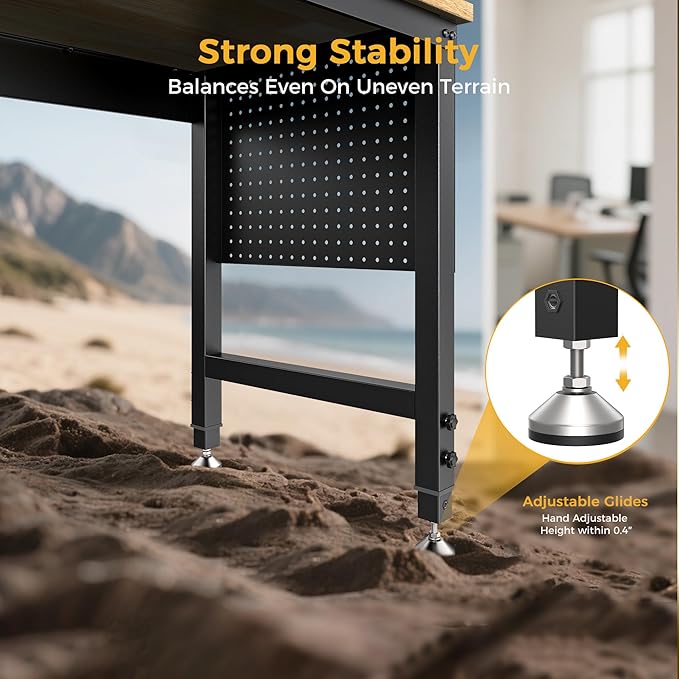 48" Adjustable Heavy Duty Workbench, 2000 LBS Load Capacity Rubber Wood Work - Image 5