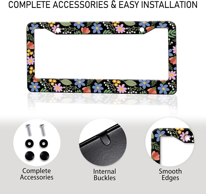 Florals License Plate Frame for Women, Metal Aluminum Rustproof Car Accessories - Image 7
