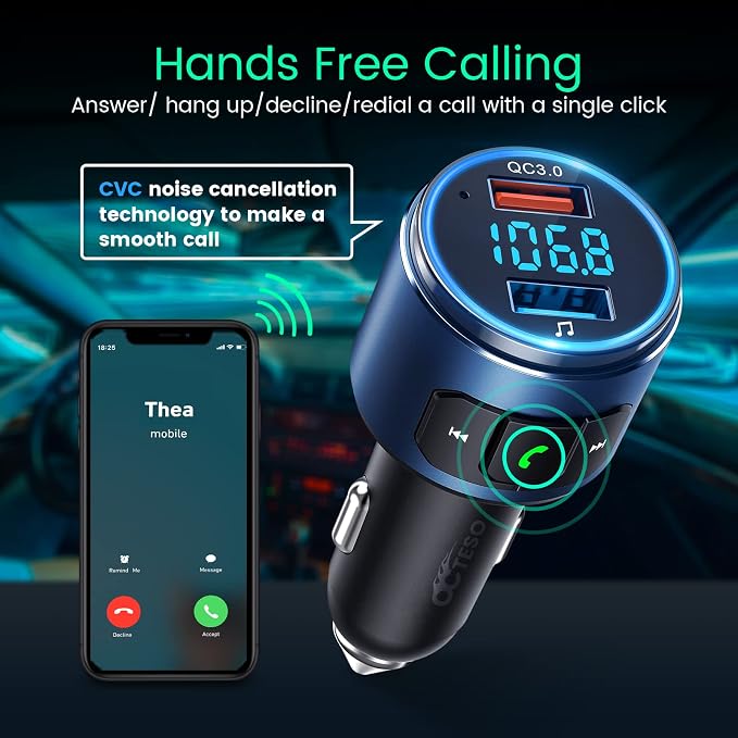 Upgraded FM Bluetooth Transmitter Car, QC3.0 Quick Charging & LED Backlit - Image 4
