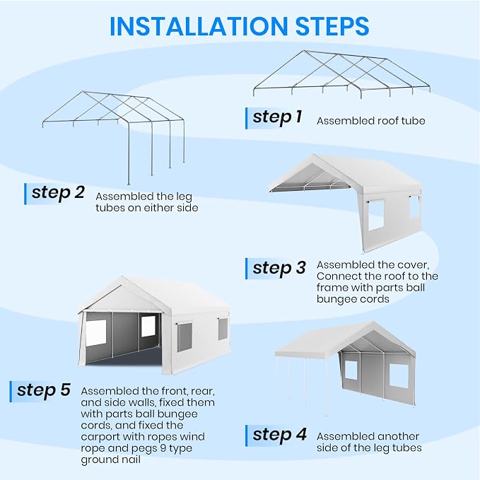 Carport 10x20 FT Heavy Duty, Outdoor Portable Garage - Image 8