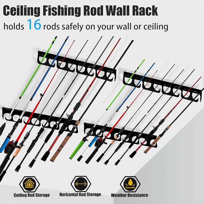 Wall or Ceiling Fishing Rod Storage Rack Vertical Horizontal Holder - Image 2
