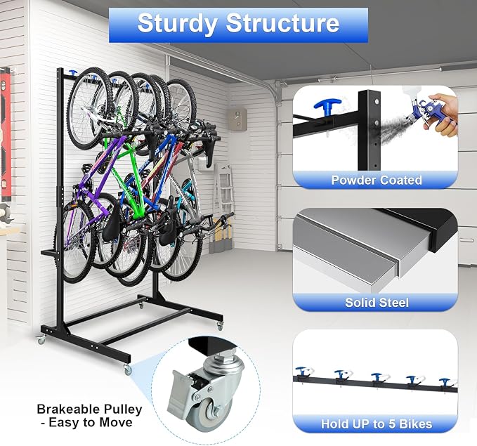 Freestanding Bike Storage Rack, Hold Up to 5 Bikes Sturdy Steel Bicycle Rack - Image 3