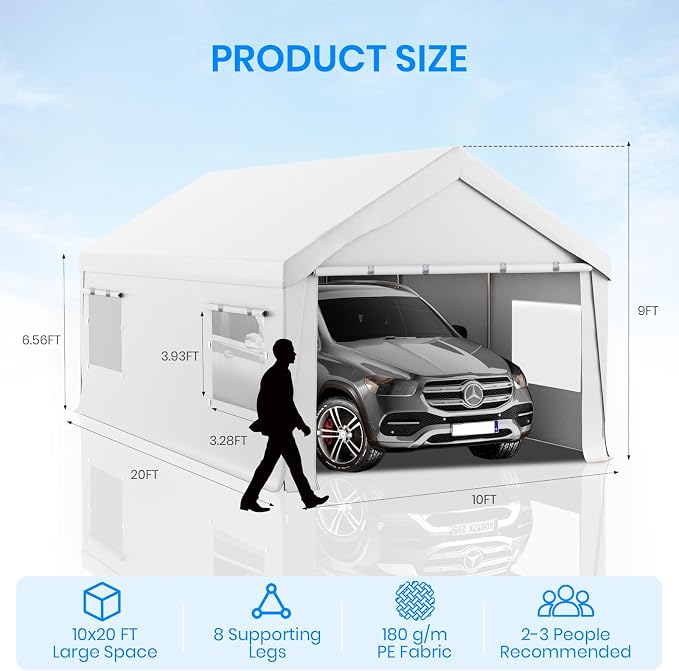 Carport 10x20 FT Heavy Duty, Outdoor Portable Garage - Image 2