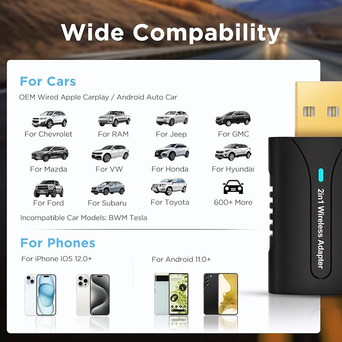 2in1 CarPlay Android Auto Wireless Adapter, Mini Car Play Cars Stick, Fast Auto - Image 9