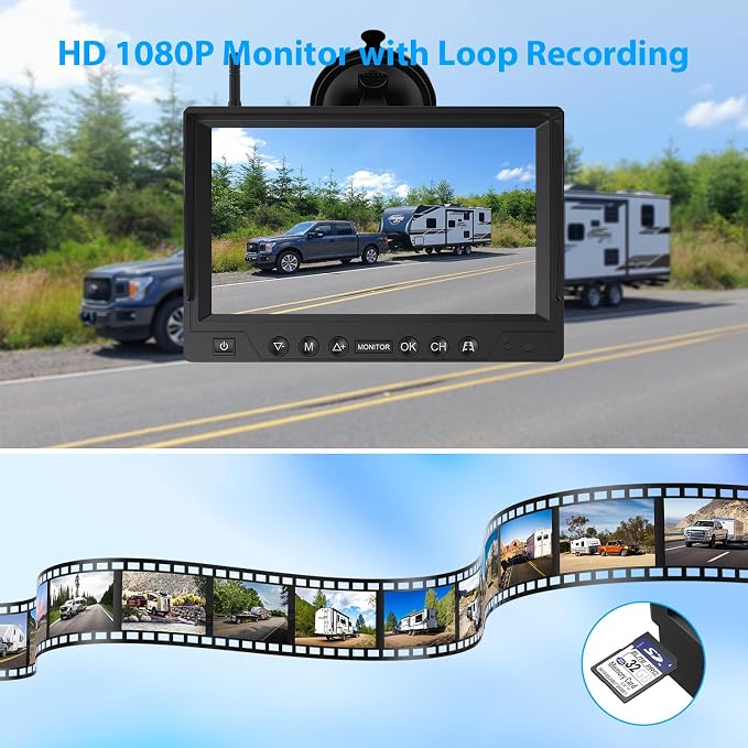 9 Inch Magnetic Solar Wireless Backup Camera System, 9600mAh Solar Rechargeable - Image 3