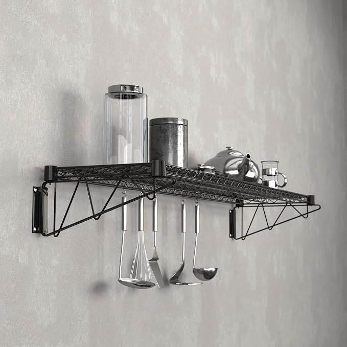 14" x 60" Black Epoxy Wire Wall Mount Shelf - Image 5