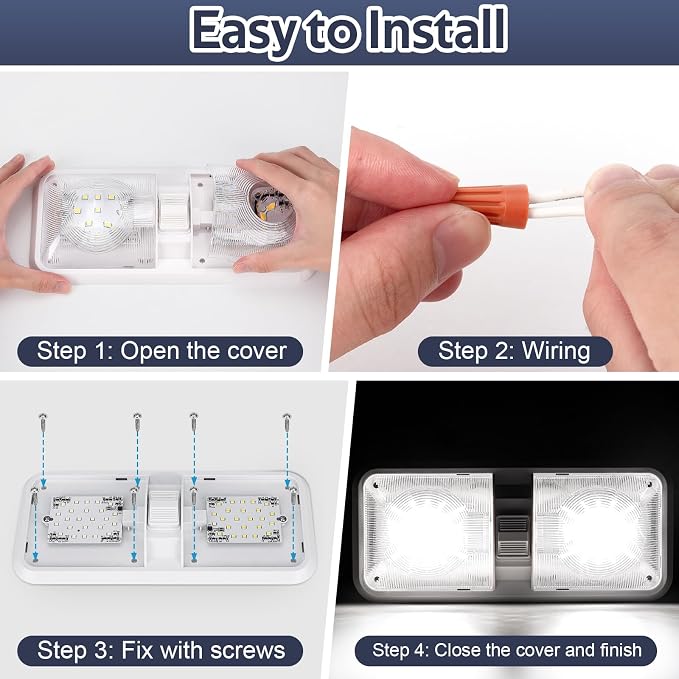 1 Pack RV Lights Interior 12V Led 8W Ceiling Double Dome Camper Light 600 Lumen - Image 6