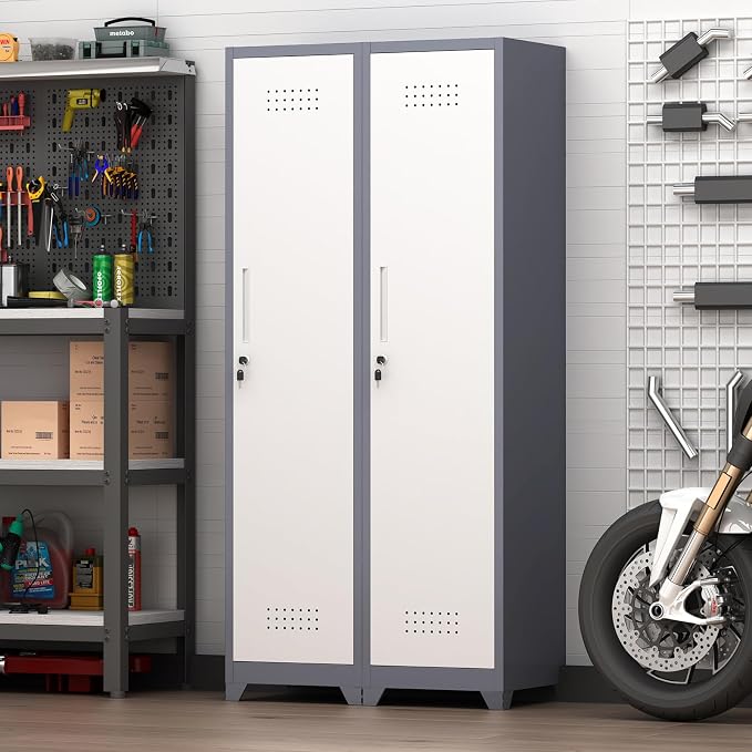 GREATMEET Slim Lockable Garage Storage Cabinet, Narrow Broom Storage Closet - Image 6
