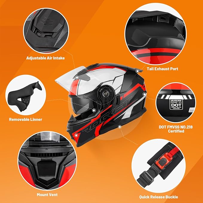 Modular Motorcycle Helmets Full Face Flip up Street Bike Motorcycle Helmet - Image 4