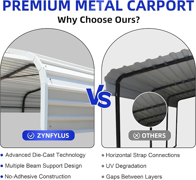 10x15 Metal Carport with Base Fixings Heavy Duty Garage Outdoor Chrome Plated - Image 3