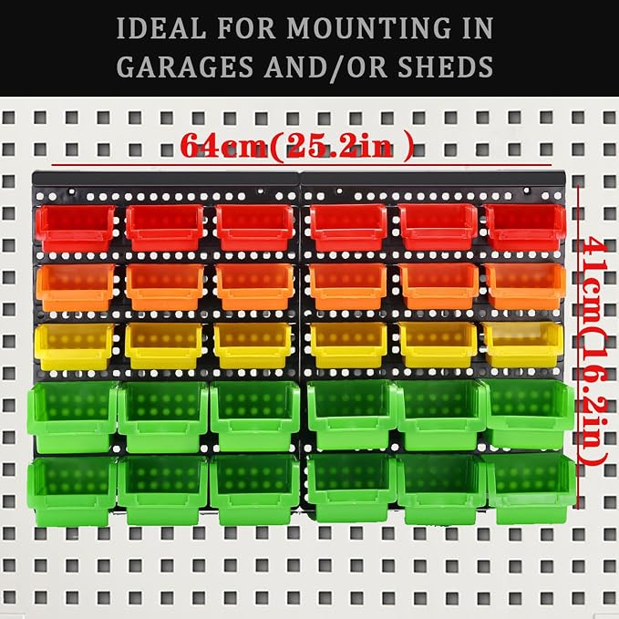 Wall Mounted Storage Bins Parts Rack 4 Colors Bin Organizer Garage Plastic Shop - Image 2