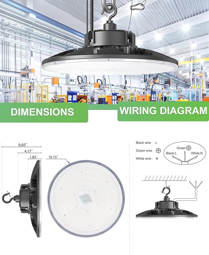 240W UFO LED High Bay Light, UL & DLC Listed 5000K Daylight 33600LM, 0-10V - Image 5