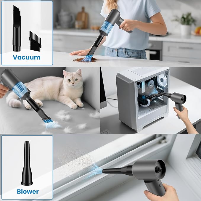 90° Foldable Car Vacuum Portable Cordless 16000PA Suction, 4-in-1 Mini Vacuum - Image 3