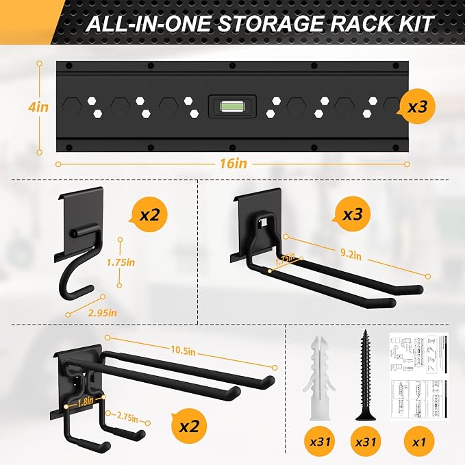 Garage Tool Organizer Wall Mounted, 48 Inches Adjustable Lawn Tool Organizers - Image 5