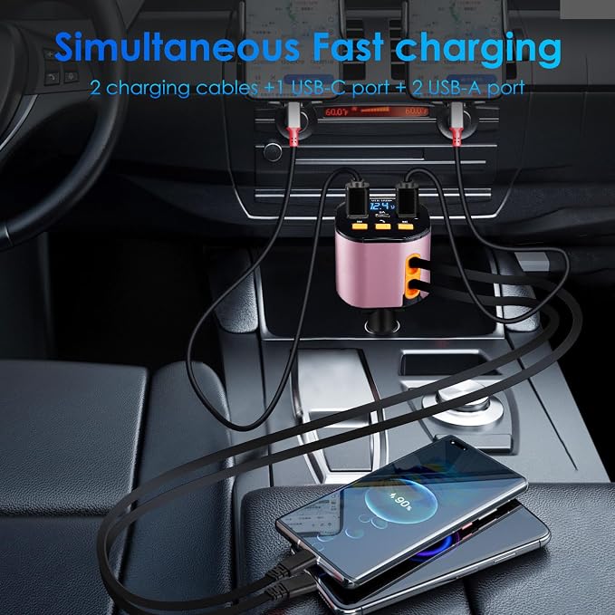 Retractable Car Charger, 5 in 1 Fast Car Phone Charger 90W, Handsfree Call - Image 2