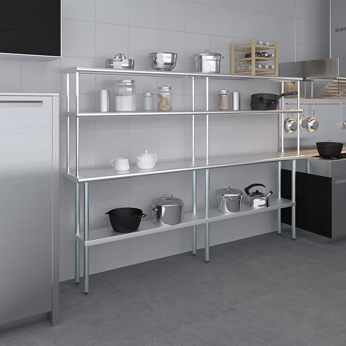 Amgood Stainless Steel Work Table Double Tier Overshelf | Metal Kitchen Prep - Image 6