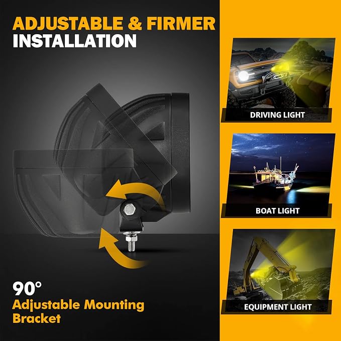 Auxbeam 4 Inch 90W Amber LED Fog Lights, 9000LM Super Bright Round Offroad - Image 6